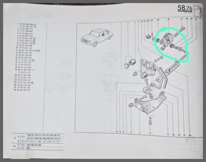 Brake pressure regulator adjustment mechanism (combination of parts) – Renault 16 – NOS