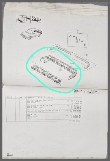 Bumper achterzijde inclusief bumperbuffers – Renault 11 (B37)– OEM 7700773532 – NOS