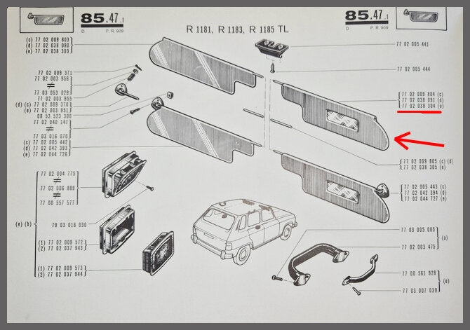 Zonneklep rechts met spiegel – Renault 6 – OEM 7702038304 – NOS