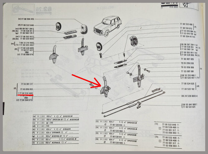 Bediening deurslot achter rechts – Renault 6 - Renault 12 – OEM 7700525448 – NOS