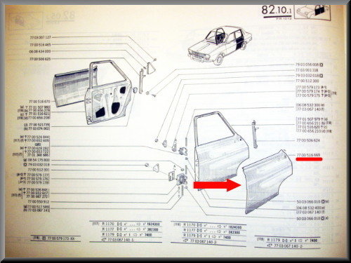 Deurplaat rechts achter – Renault 12 – OEM 7700516670