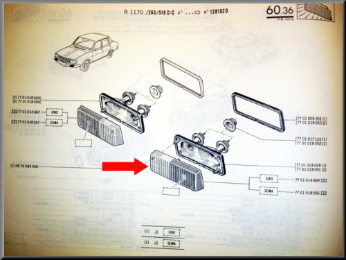 Stadslicht reflector links geel wit SEIMA – Renault 12 (oude type) – OEM 7701349009