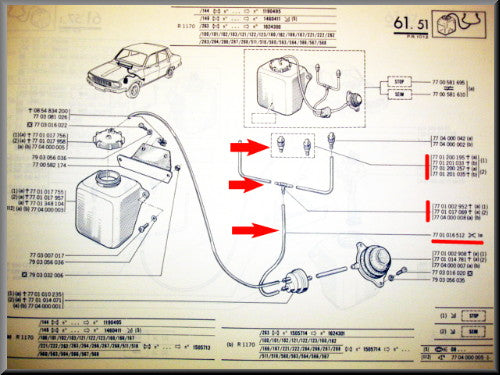 Kit de tuyaux avec gicleurs et distributeur pour lave-glace – Renault 12 – Renault 12 Gordini - Renault 17 - OEM 7701200195 / 7701016512 / 7701002952