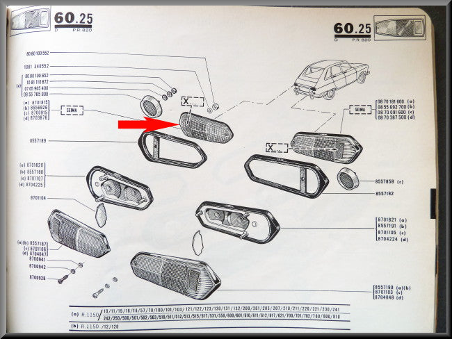 Feu arrière gauche complet – Renault 16 – OEM 0870181500