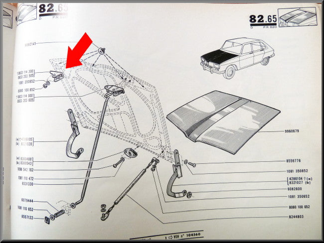 Motorkap steun rechts – Renault 16 – OEM 0833203505