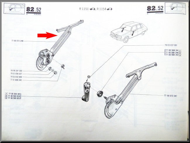 Mécanisme de lève-vitre avant droit – Renault 16 – OEM 7700572246