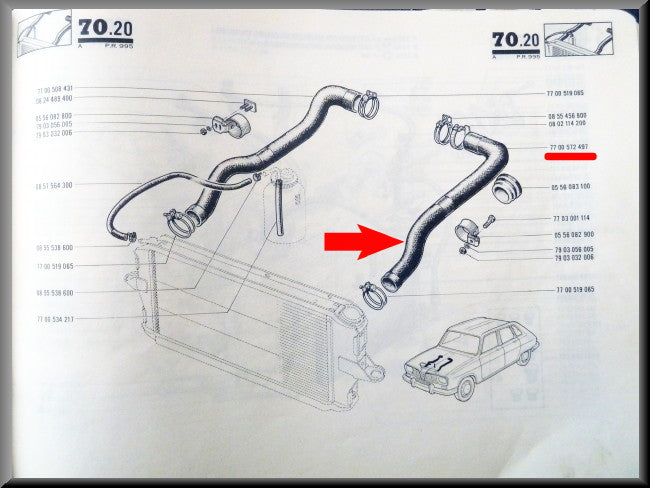 Koelslang links – Renault 16 – OEM 7700572497