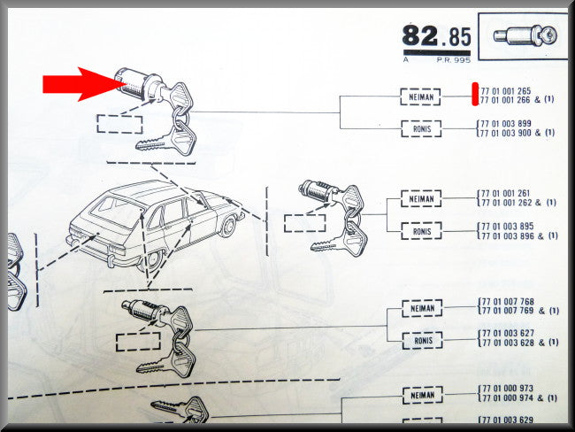 Central locking system (2 keys) – Renault 16 TX (1973 - 1980) – OEM 7701001265