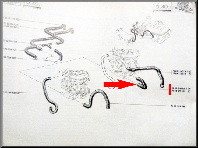 Koelslang carburateur en choke – Renault 16 – OEM 7700575507