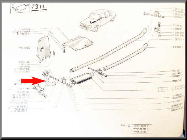 Tube d'échappement – Renault 16 TX >1975 – OEM 7700635145