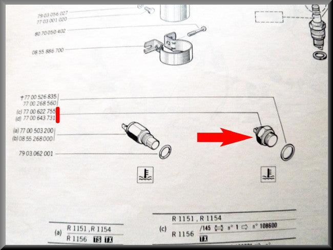 Sonde de température – Renault 16 TX, TS – OEM 7700643731