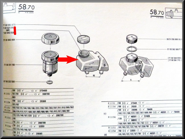 Réservoir de liquide de frein sans bouchon (85 mm) – Renault 16 TX, TL – Renault 12 - OEM 7700625952