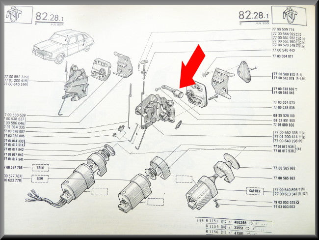 Bouton-poussoir pour portes arrière – Renault 16 – OEM 0855520100 / 7701348219