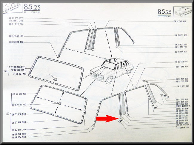 Clip pour bande chromée de portières avant et arrière (à côté du montant B) – avant arrière – Renault 16 – OEM 7700648461 / 0608064200 – Occasion