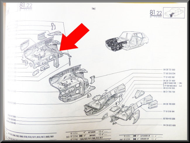 Garde-boue intérieur avant droit avec traverse – Renault 16 – OEM 7701519161