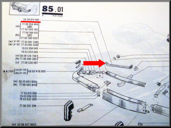 Bumper support voorzijde rechts – Renault 16 – OEM 0428614000