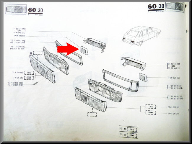 Réflecteur arrière gauche – Renault 16 TX, TL, TS – OEM 7700528561