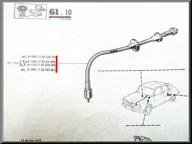 Câble de compteur kilométrique – Renault 16 TX – OEM 7700528671