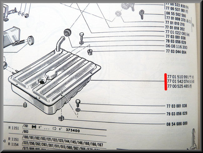 Réservoir d'essence – Renault 16 tous types (sauf 1150 et 1151 jusqu'à 1970) – OEM 7701542074 – Occasion