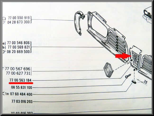 Grille center piece – Renault 16 - 1150 – OEM 0428596500