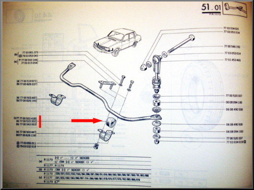 Caoutchouc de barre stabilisatrice (Trou : 16 mm) – Renault 12 – Renault 15 – Renault 17 – OEM 7700523302