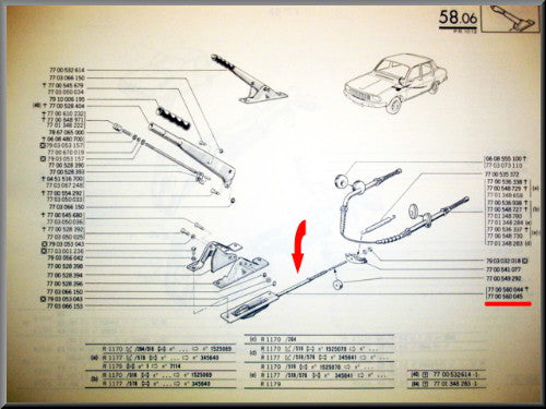 Câble de frein à main avant – Renault 12 - Renault 15 - Renault 17 – OEM 7700560045 et 7700560044