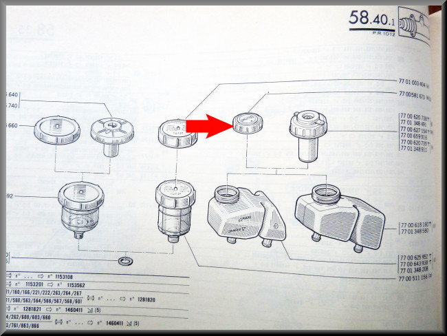 Couvercle réservoir de frein – Renault 12 – Renault 16 - Renault divers - OEM 7701003404