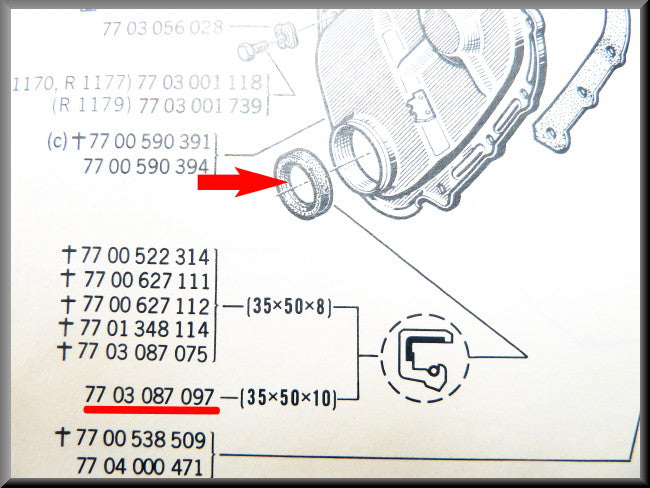 Joint spi vilebrequin côté distribution (35x50x10 mm) – Renault 12 – Renault 4 - Renault 5 - Renault divers - OEM 7703087097