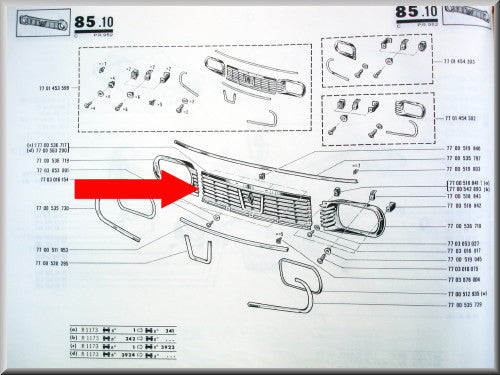 Grill center section with logo – Renault 12 – OEM 7700563200A
