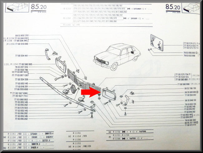 Cadre de phare gauche (plastique) – Renault 16 TL, TS >1972 – OEM 7700580996