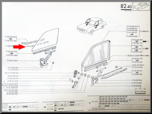 Baguette métallique joint de vitre avant droite – Renault 12 – OEM 7700509917