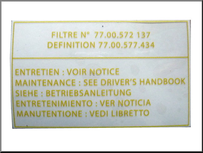 Autocollant transparent pour le filtre à air – Renault 16 TX