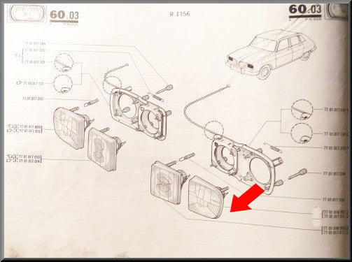 Glace de phare avant gauche R16TX – Renault 16