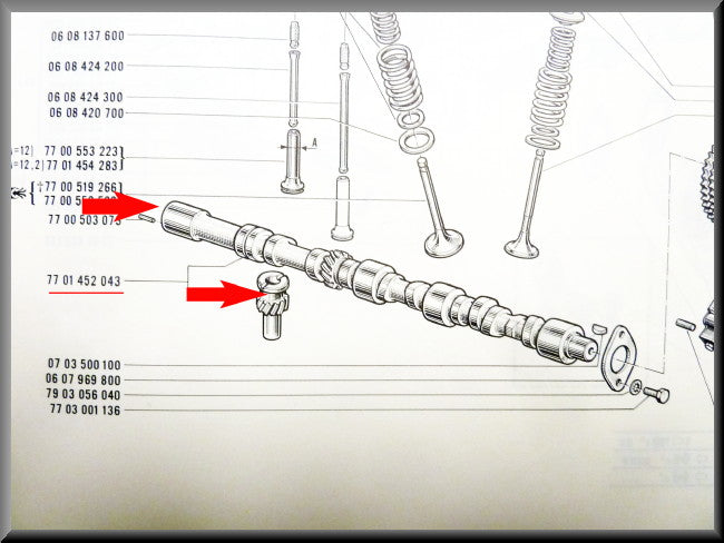 Arbre à cames avec pignon d'allumage – Renault 12 Gordini – Renault 16 - Renault 17 - OEM 7701452043