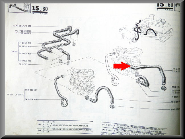 Tuyau de refroidissement collecteur carburateur – Renault 16 TX (1156) – OEM 7700575510