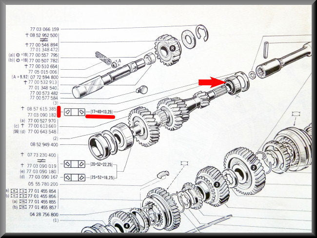 Roulement arbre primaire de boîte de vitesses (17x40x13.25 mm) – Renault 12 – Renault 16 - Renault divers - OEM 7703090182