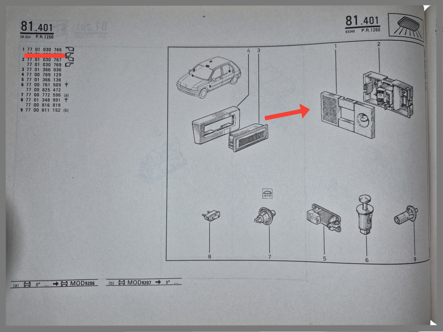 Cache interrupteur de plafond - OEM 7701030766