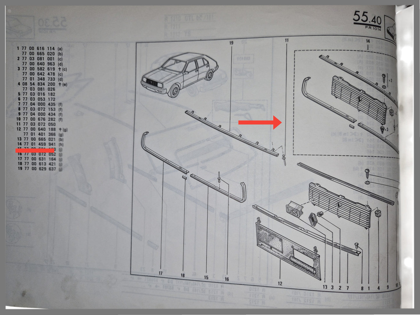 Grill-set compleet - Renault 14 - OEM 7701459941