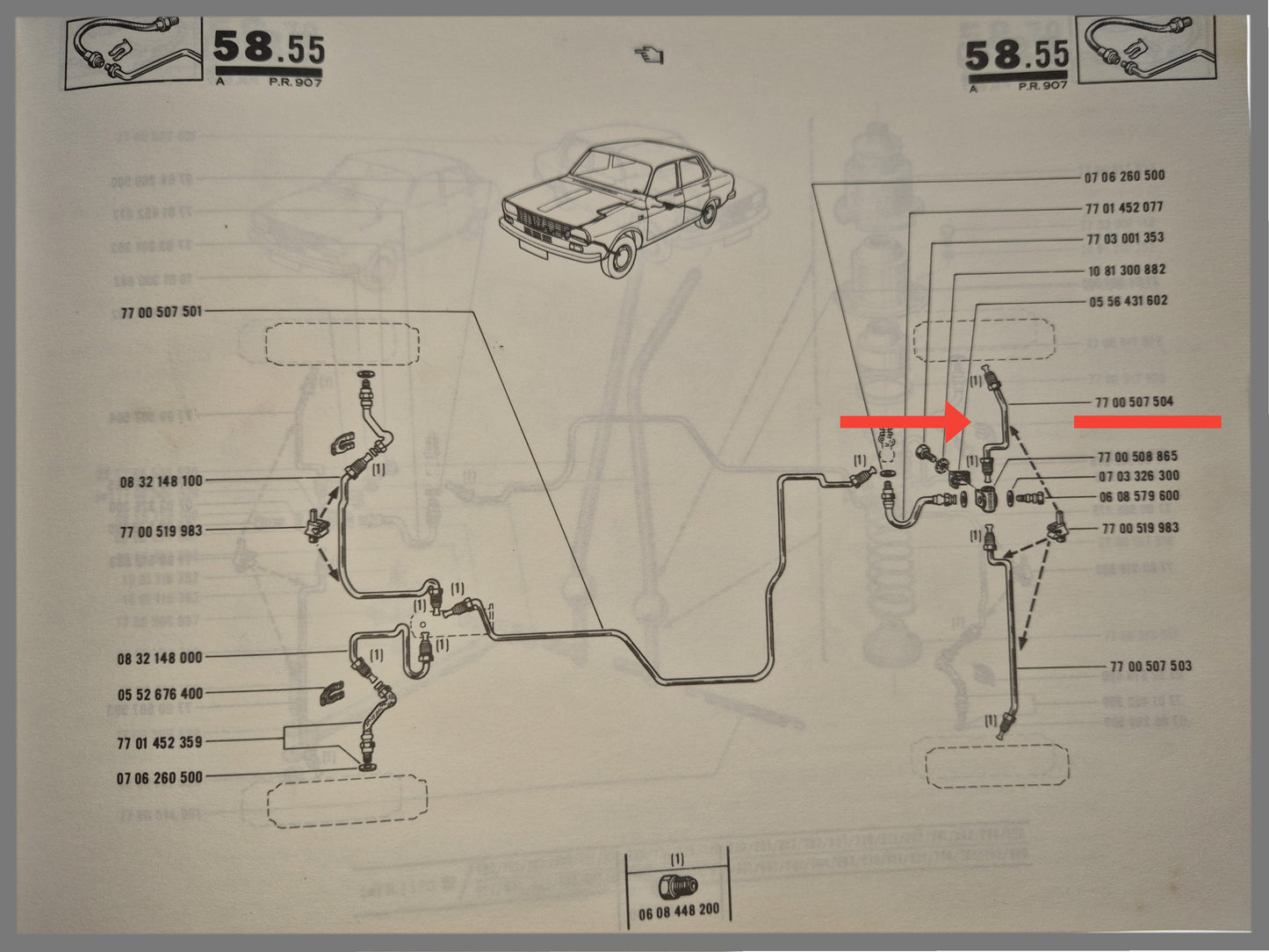Remleiding achterzijde rechts Renault 12 - Renault 15 - Renault 17 - OEM 7700507504