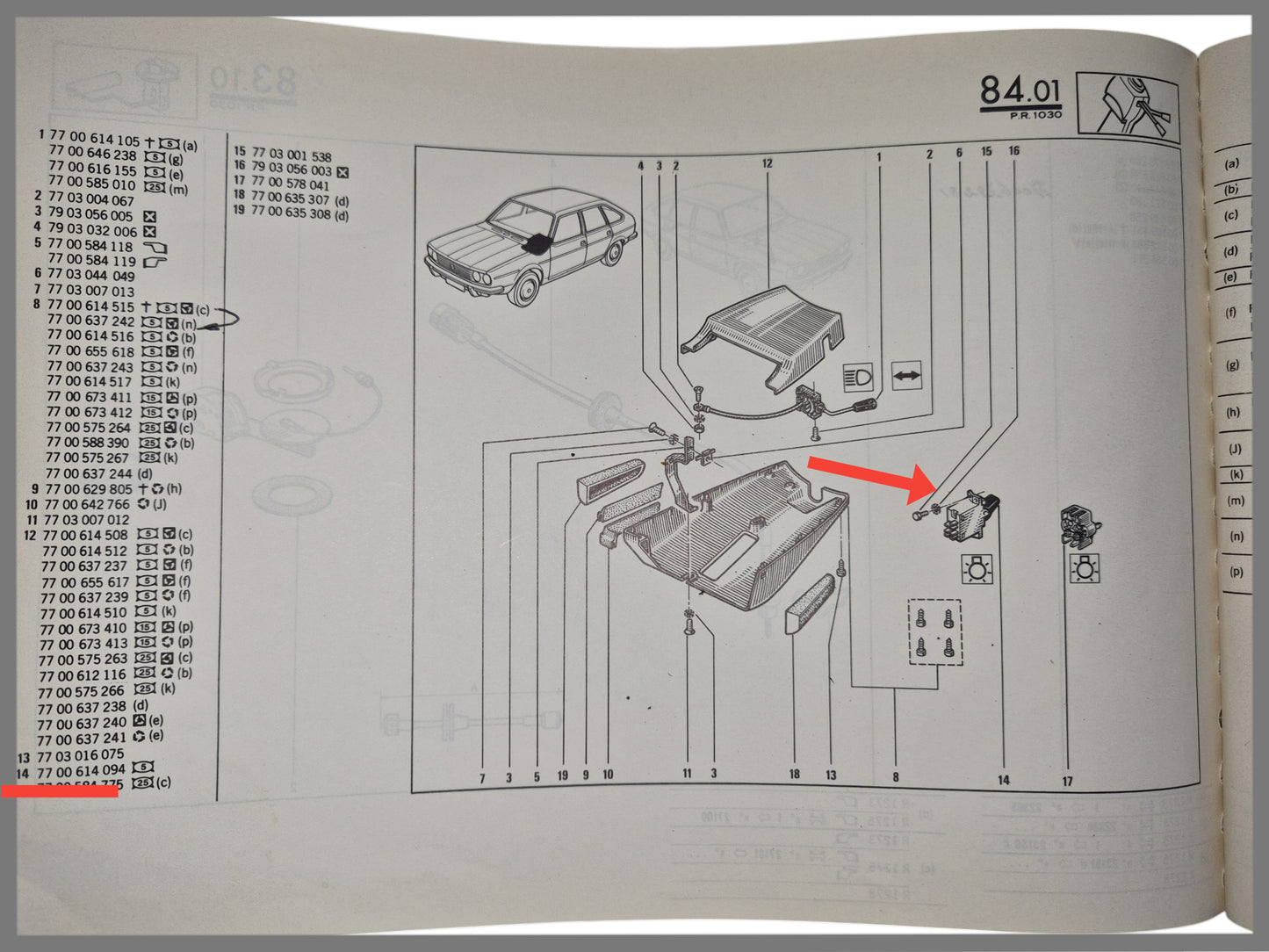 Light switch - Renault 30 - OEM 7700614094