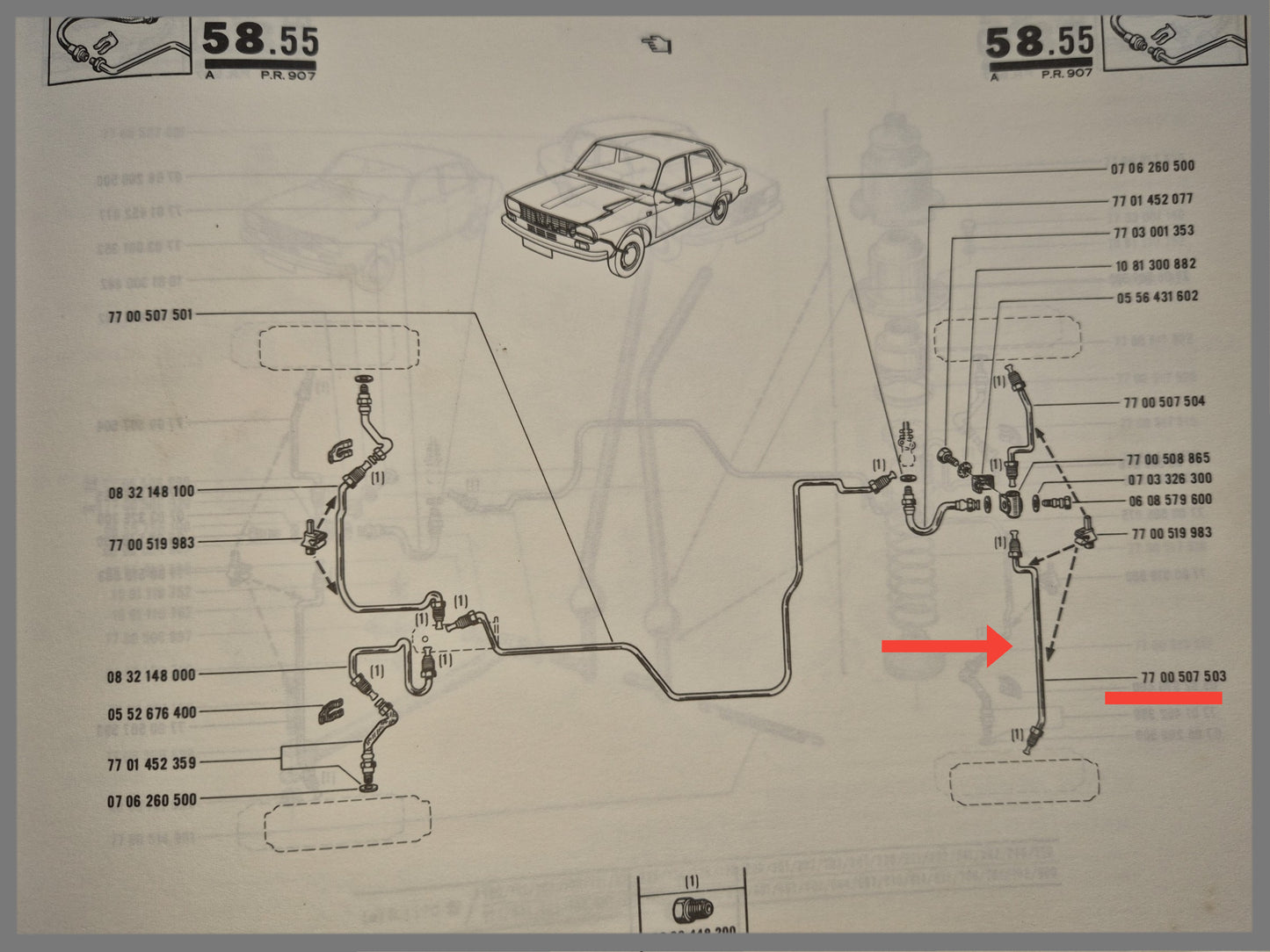 Remleiding achterzijde links Renault 12 - Renault 15 - Renault 17 - OEM 7700507503