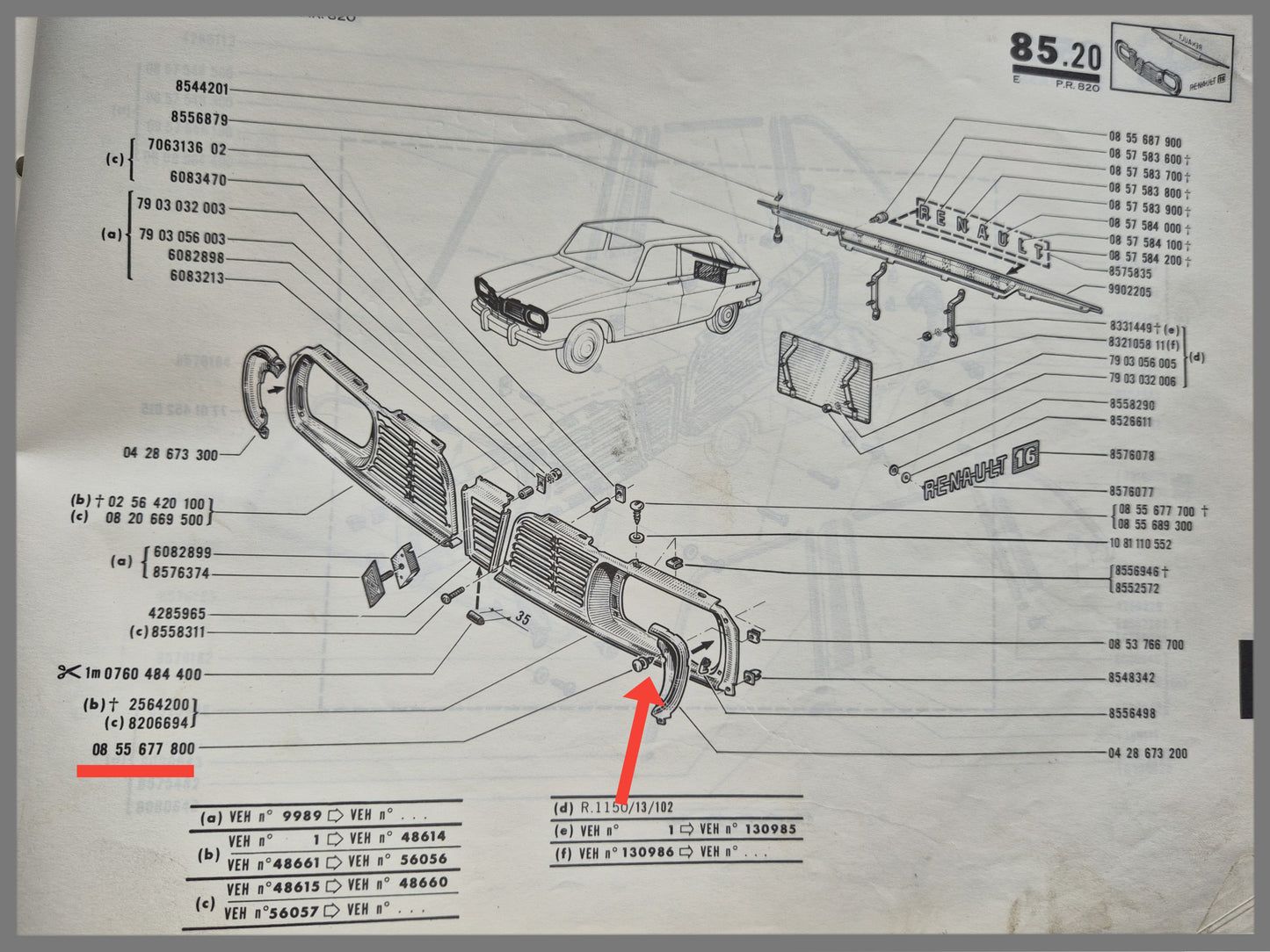 Schroef grill - Renault 16 OEM 0855677800