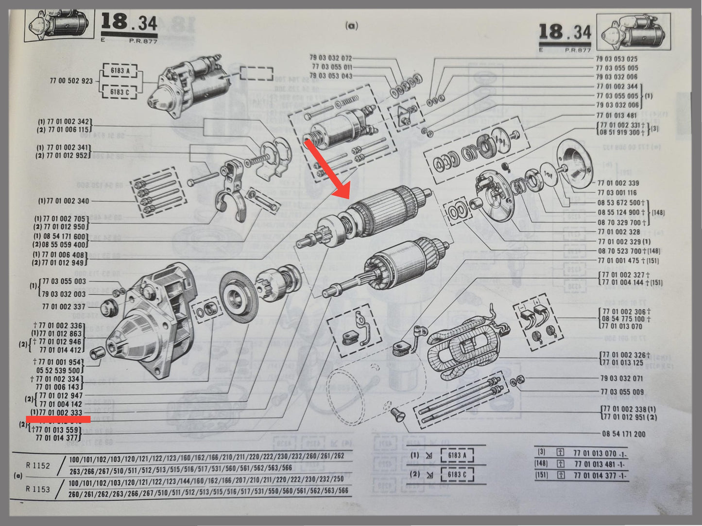 Anker met Bendix van startmotor Ducellier - Renault 16 -
OEM 7701002333