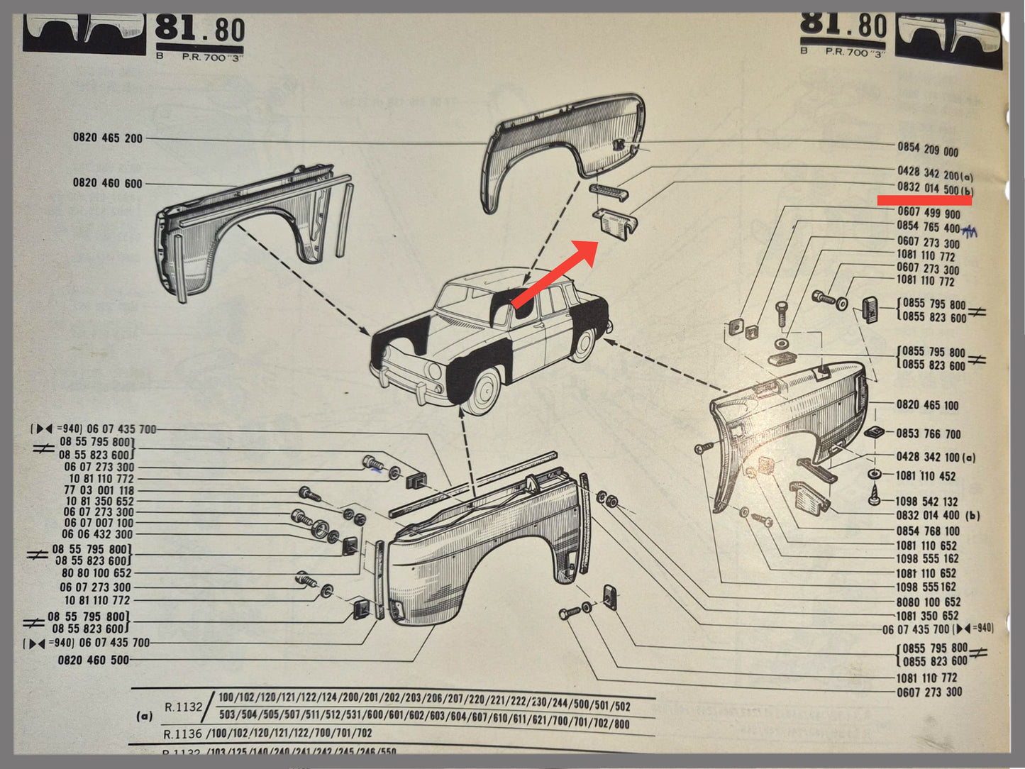 Steun spatbord achter rechts – Renault 8 – OEM 0832014500