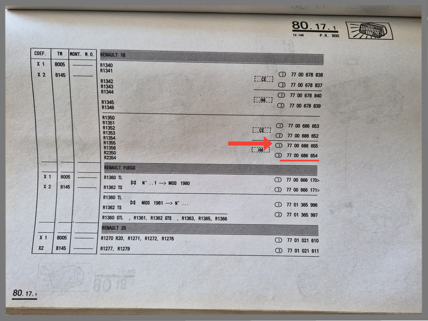 Koplamp H4 Links - Renault 18 - OEM 7700686655