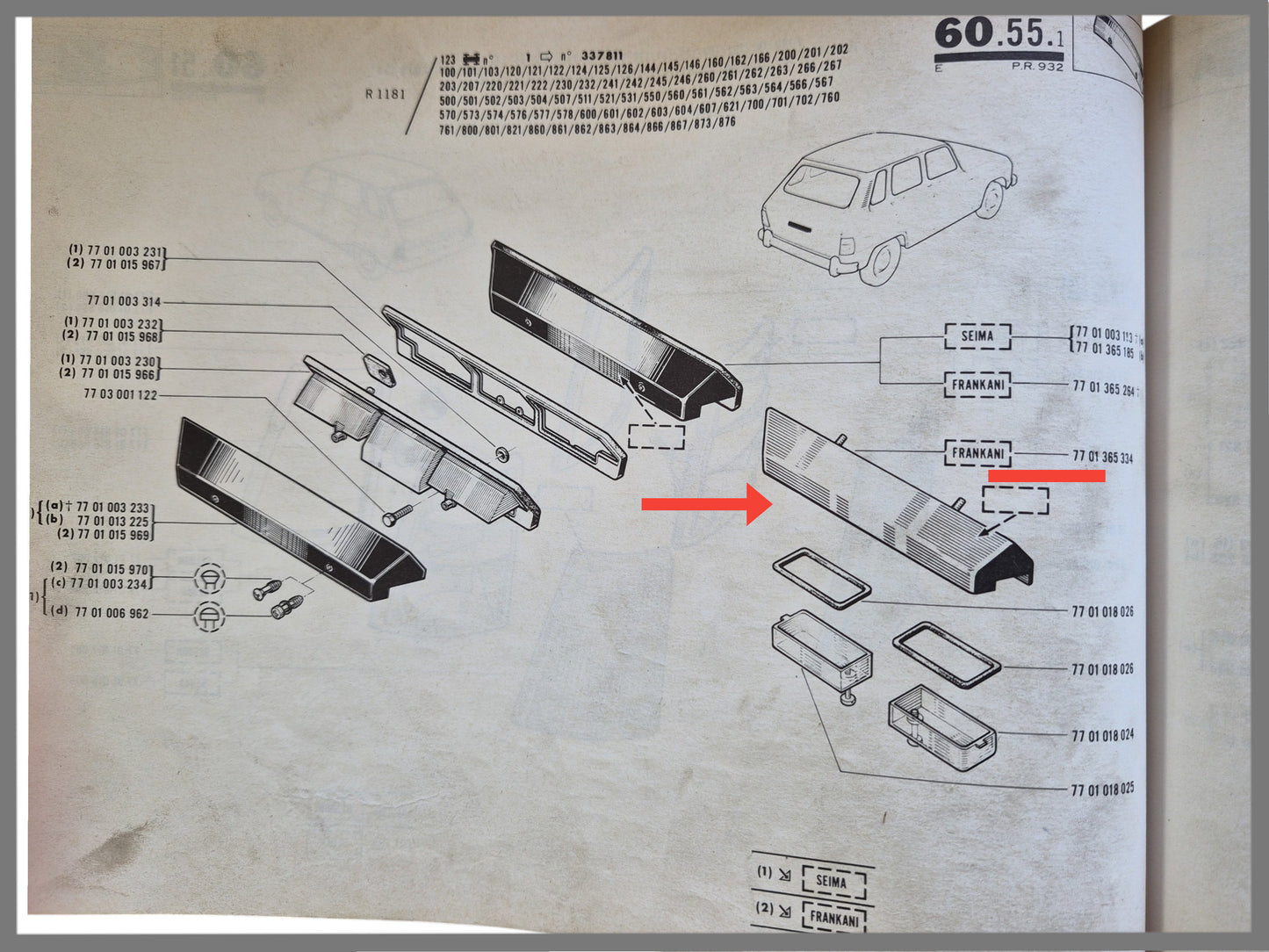 Kentekenverlichting afdekkap - Renault 6 - OEM 7701365334