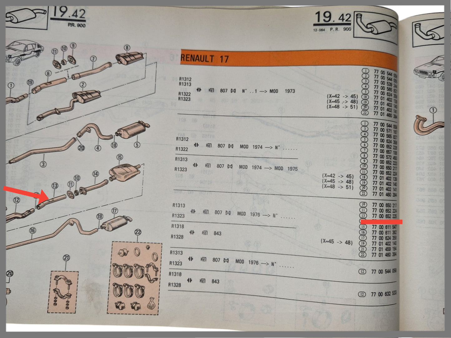 Tube intermédiaire d'échappement - Renault 17 - OEM 7700652225