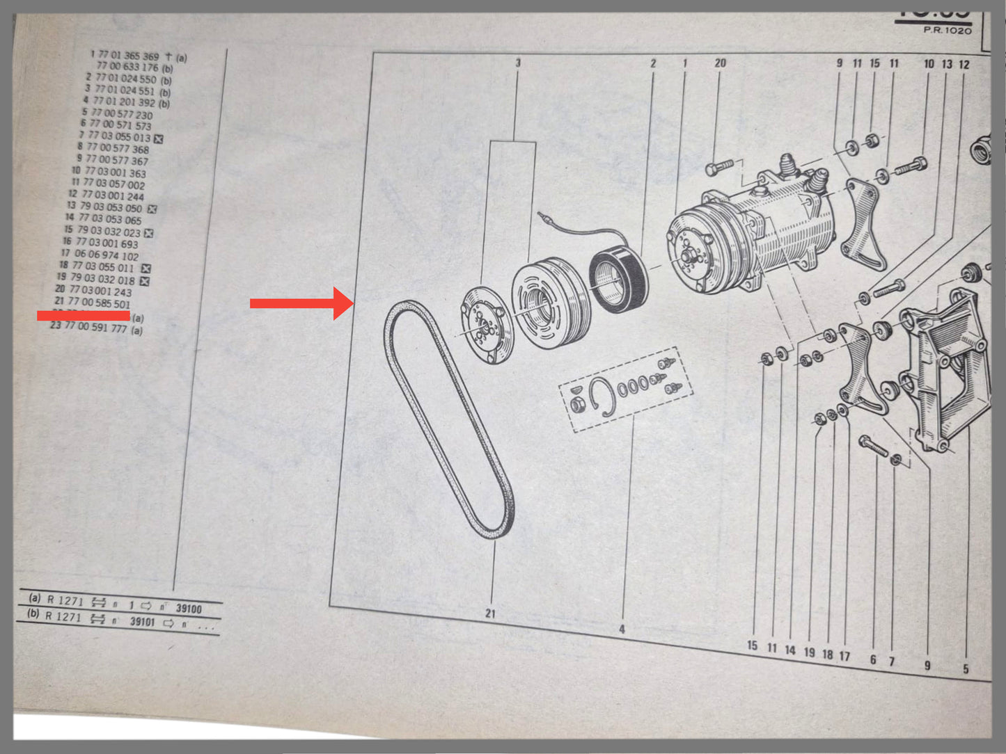 Courroie de pompe de climatisation - Renault 20 - OEM 7700585501