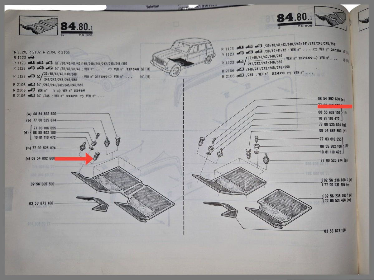 Bevestigingsplug vloerbedekking - Renault 4 - OEM 0854892600
