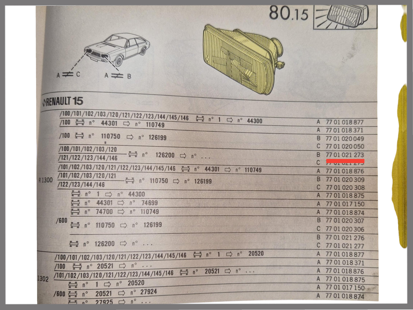 Koplamp H4 Links – Renault 15 – OEM 7701021273